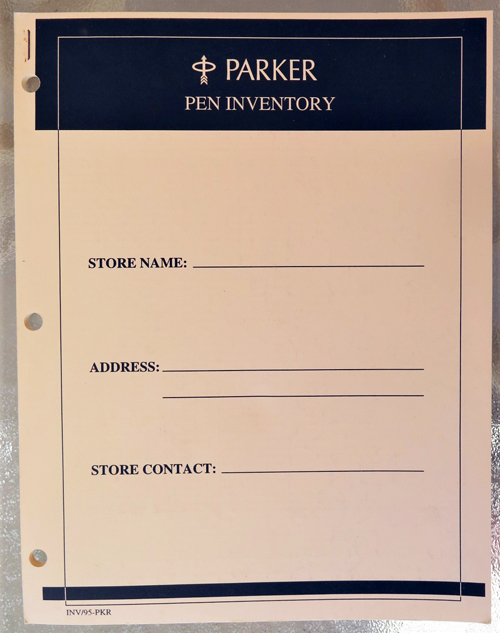 Parker Pen Inventory circa 1995
